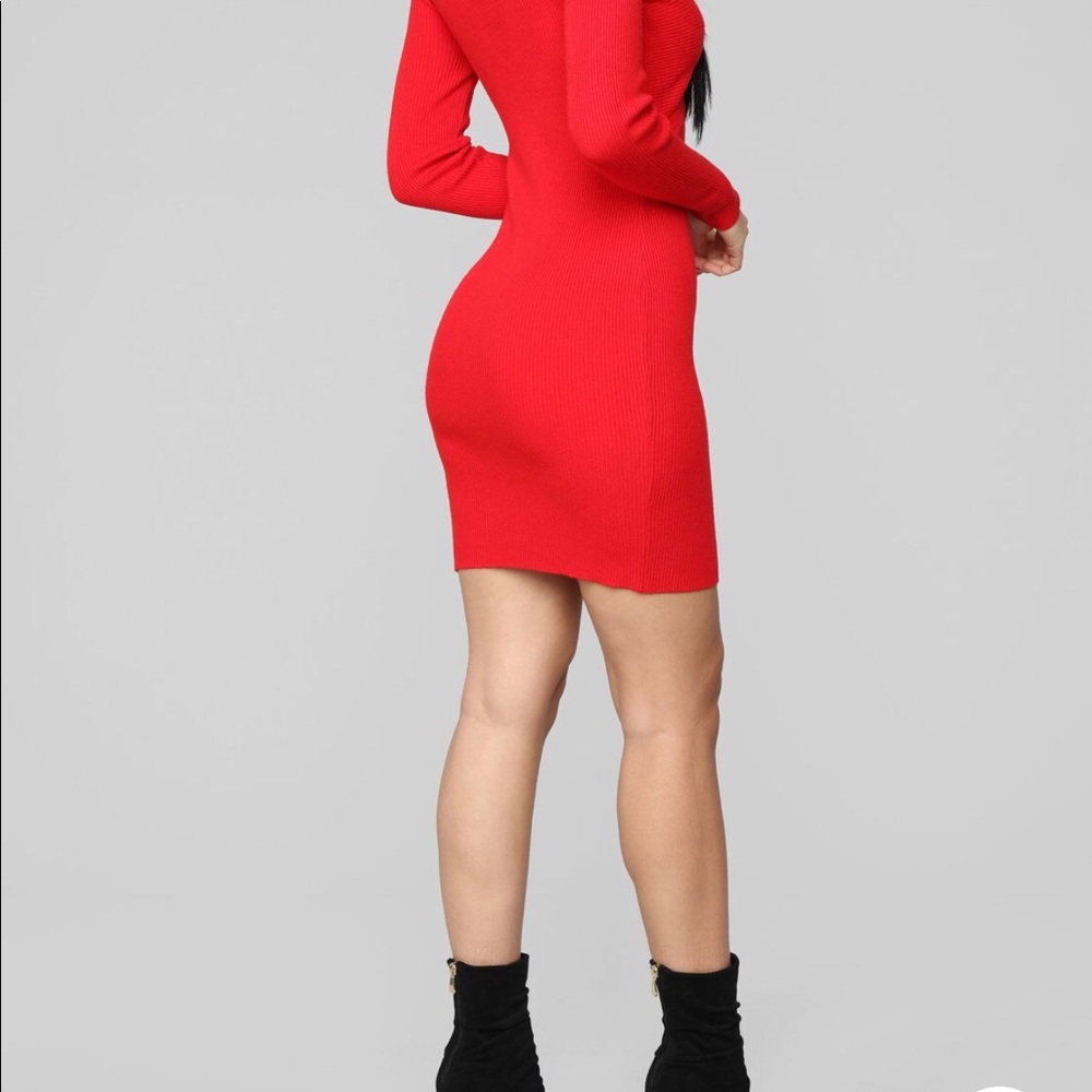RED RIBBED SWEATER MINI DRESS, SEXY !! - Picture 4 of 4